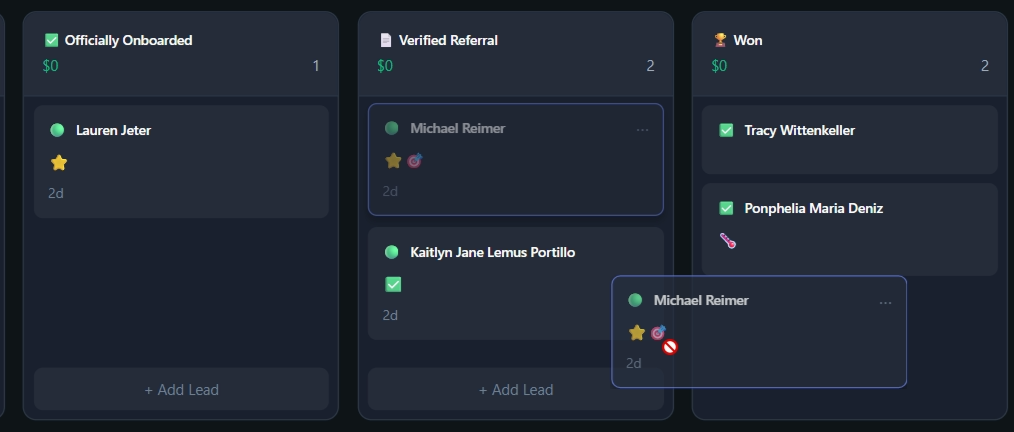 Pipeline drag and drop view