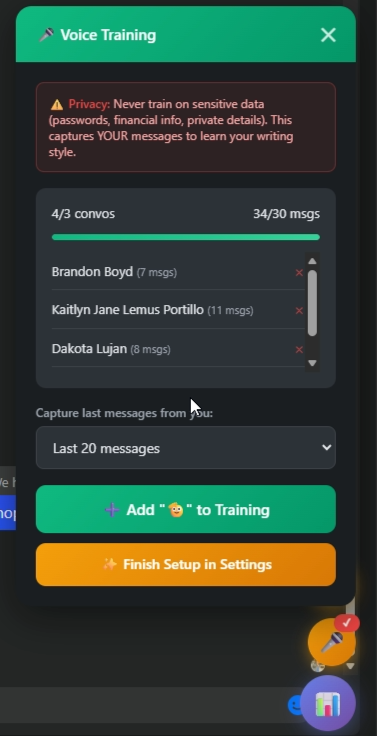 Voice Training wizard